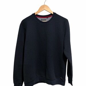 Guide London Navy Blue Raised Textured Men's Long Sleeve Crewneck Shirt